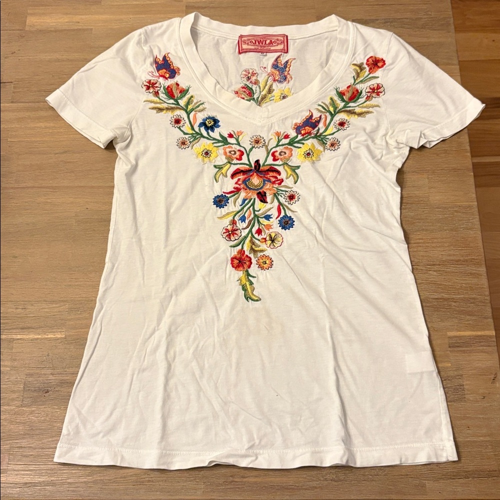 Embroidered Floral White T-Shirt